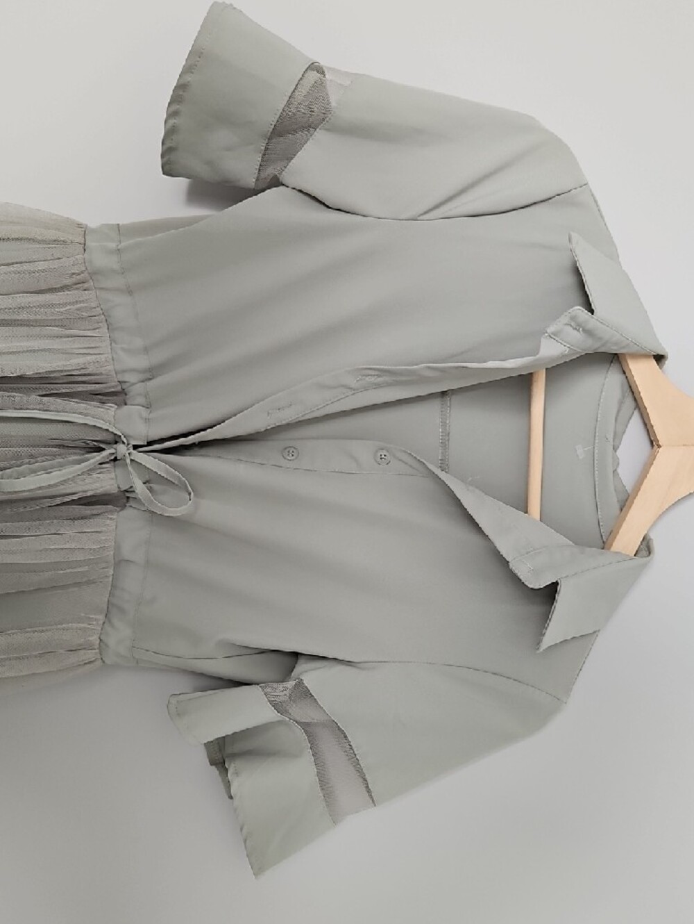 Light Sage Midi Shirt Dress with Tulle Skirt - Picture 2 of 4
